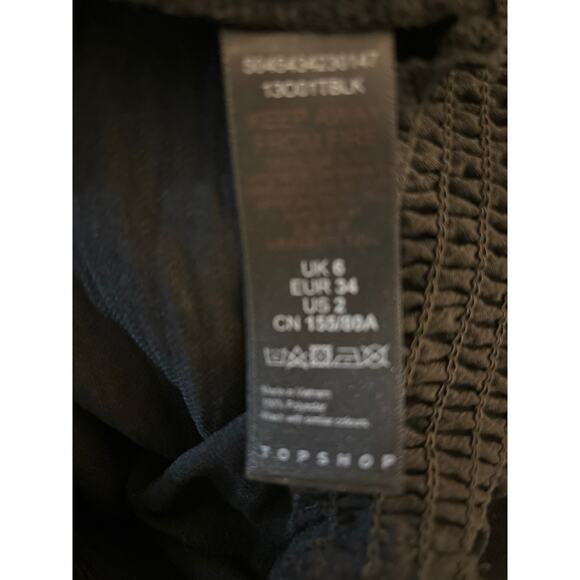 Topshop Black V-Neck Buttondown Smocked Peplum Top 2 Peasant Boho Classic Casual - Picture 11 of 12